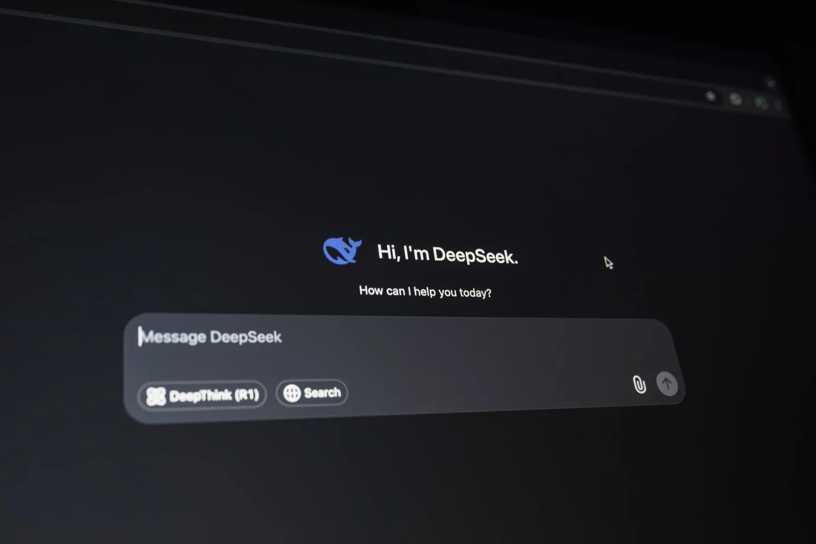 A generative assistant's chat prompt waiting for a question on a dark screen.
